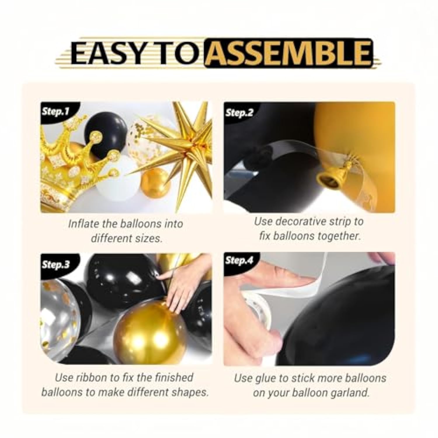 Black and Gold 107-Piece Birthday Decoration Kit: Balloons & Banner