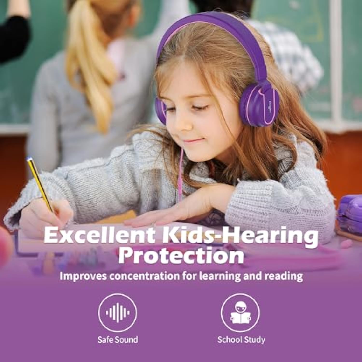 Kids Headphones, AILIHEN I35 On-Ear Headphones for School, Safe Volume 93dB, HD Mic Stereo Headphone for Kid Girls Children, Foldable Wired 3.5mm for Chromebook, Laptop, Computer, Tablet (Pink Purple)