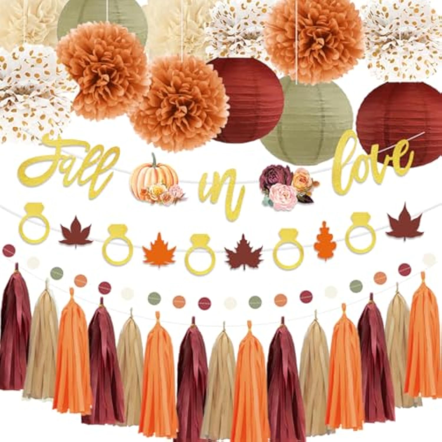 Fall In Love Bridal Shower Decorations Fall In Love Bachelorette Party Supplies For Fall Wedding Decor Bride To Be Thanksgving Decorations Engagement Party With Paper Pompoms Tassels And Lanterns