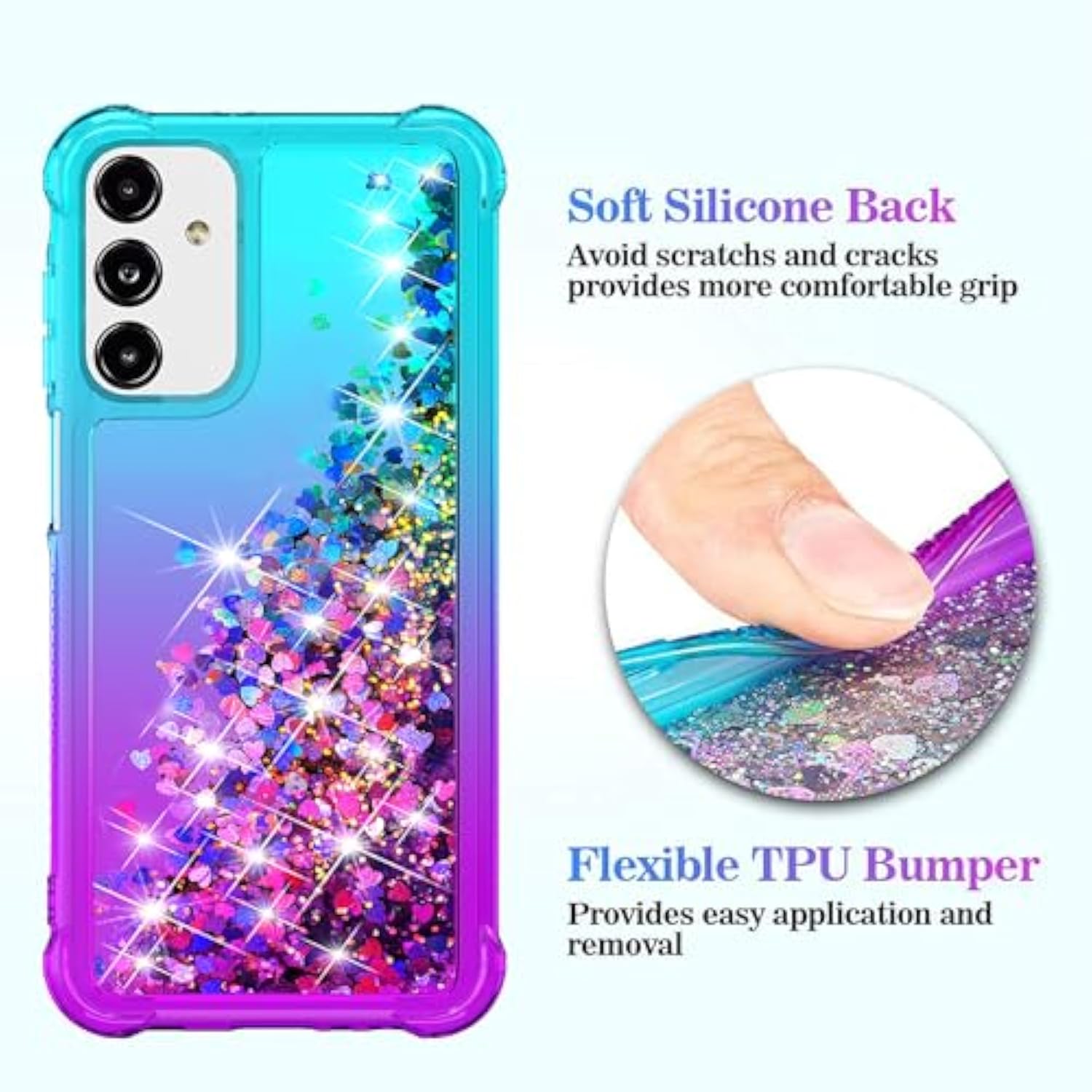Galaxy A15 5G Case with HD Screen Protector Gradient Glitter Floating Teal/Purple