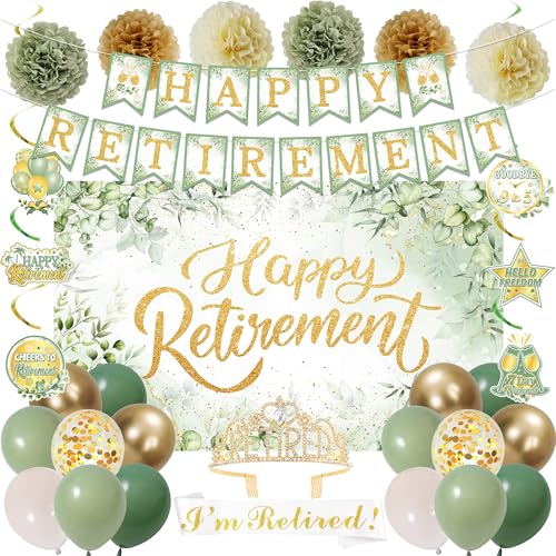 Green Retirement Party Decorations Women Men, Green Retired Banner