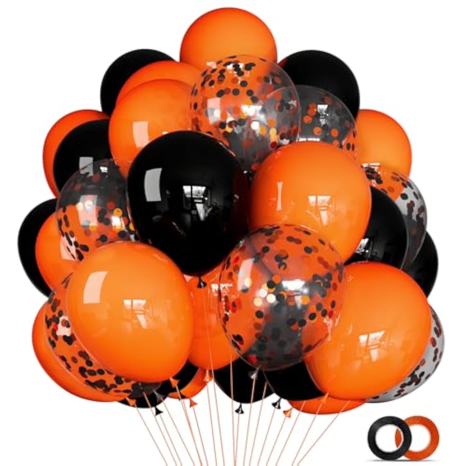 Halloween Balloon Set: Black, Orange, Confetti - 68 Piece Party Decor