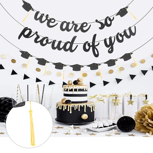2026 Graduation Banners Party Decorations-Black Glitter We are So Proud of You Graduation Banners Garland for Congratulation Graduations Party Supplies, School, Home, Classroom