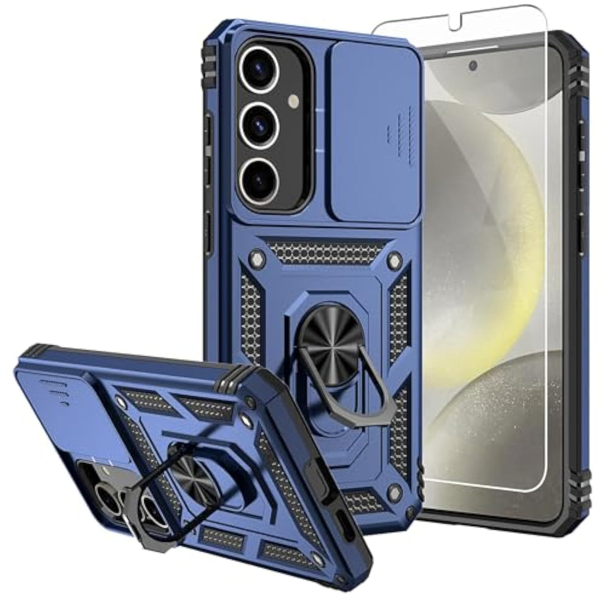 For Samsung Galaxy S25 Case,Galaxy S24 Case,With Screen Protectors And Camera Cover,[Military Grade] 16Ft.Drop Tested Cover With Magnetic Kickstand Protective Case For Galaxy S25, Blue