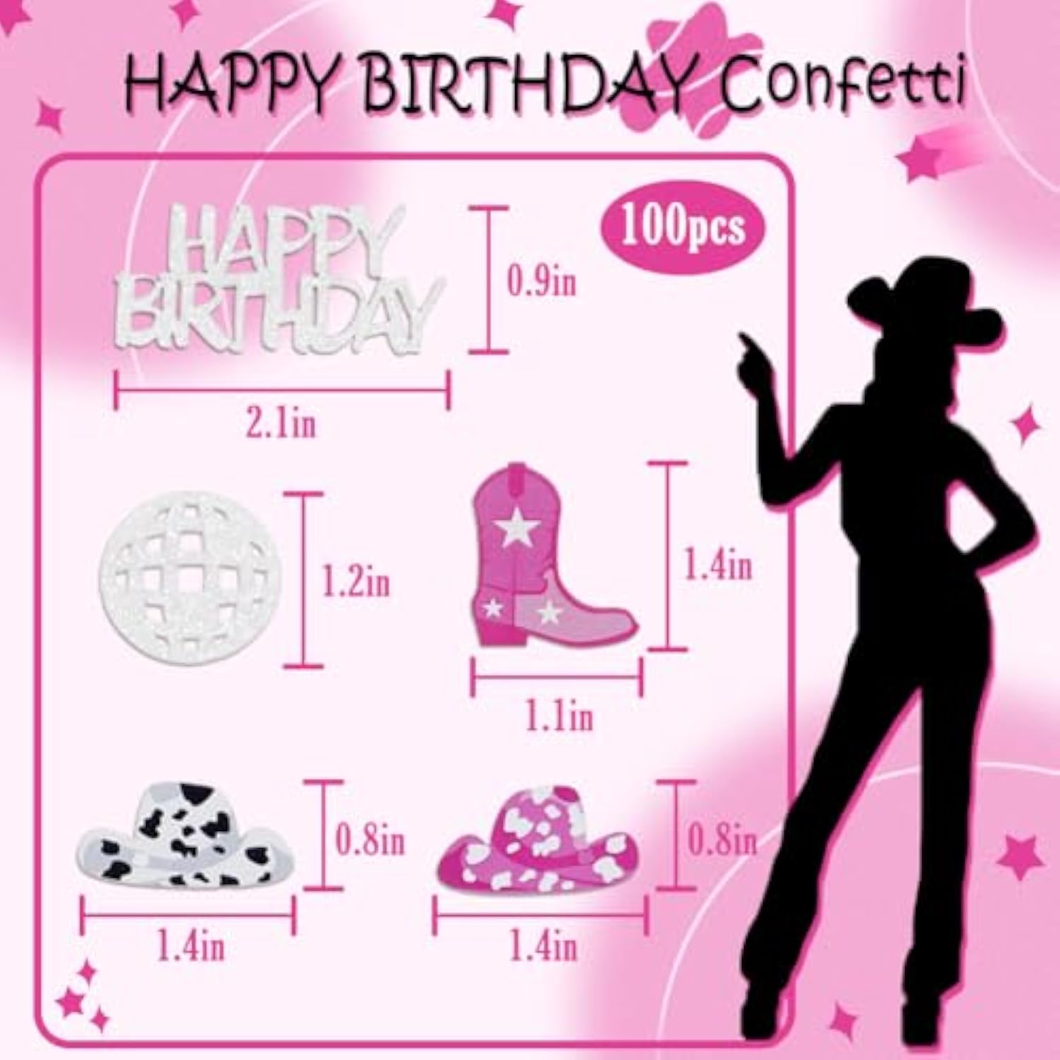 Cowgirl Disco Birthday Confetti Party Decorations, Glitter Disco Ball And Pink Cowgirl Boot Hat Confetti For Birthday Table Decor?100Pcs?