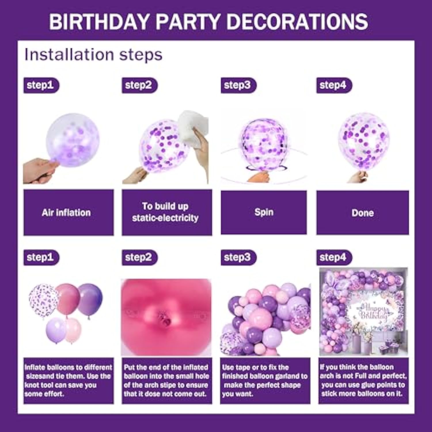 Purple Butterfly Birthday Decorations Balloon Arch Kit - Glitter Butterfly Party Supplies With Garland, Backdrop, Centerpieces For Women Girls Birthday Party Decor