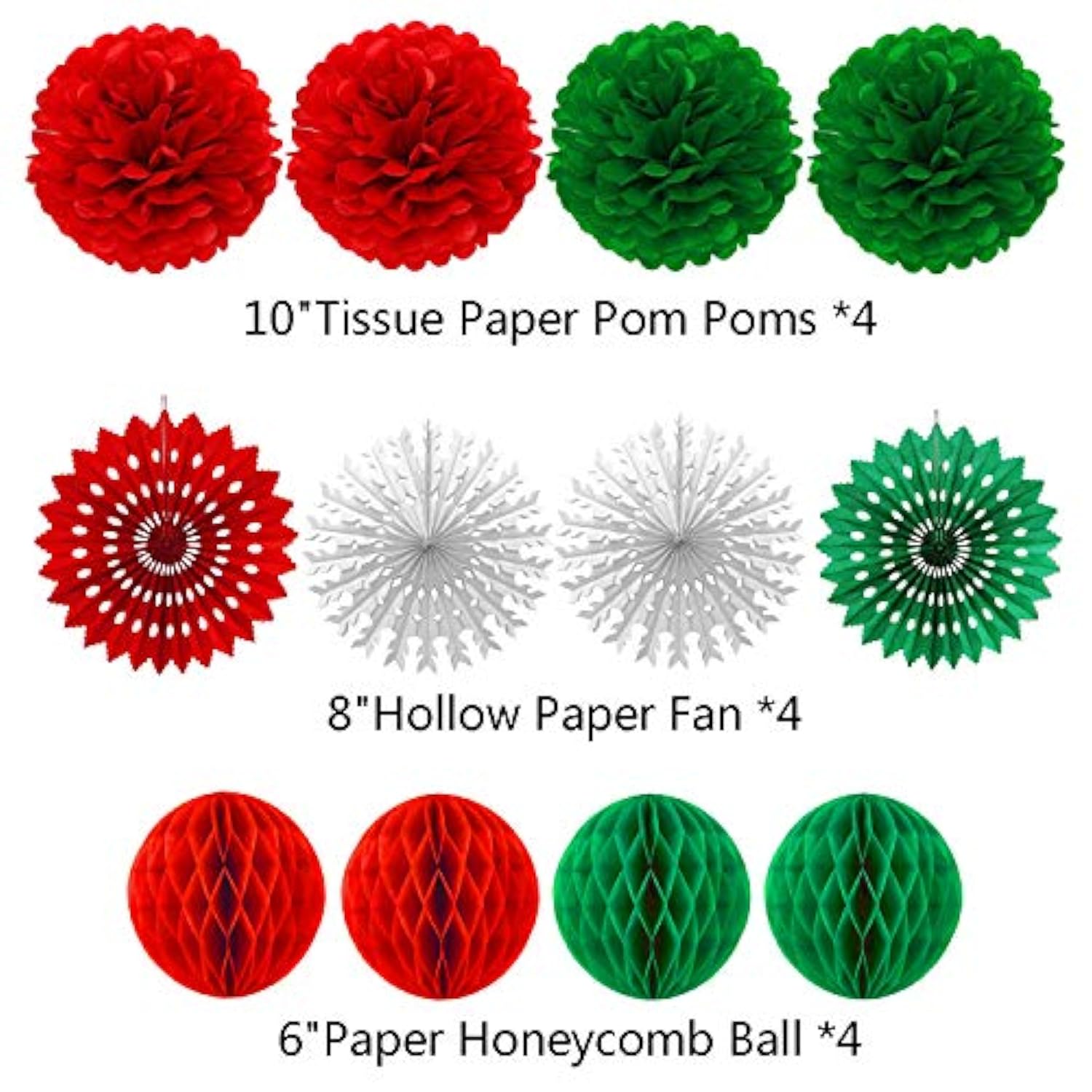 Christmas Party Decorations Paper Fans,Garlands String Circle Dot,Triangle Bunting Flags, Honeycomb Ball,Paper Tissue Pom Poms,Party Supplies For Christmas Birthday Wedding Baby Shower