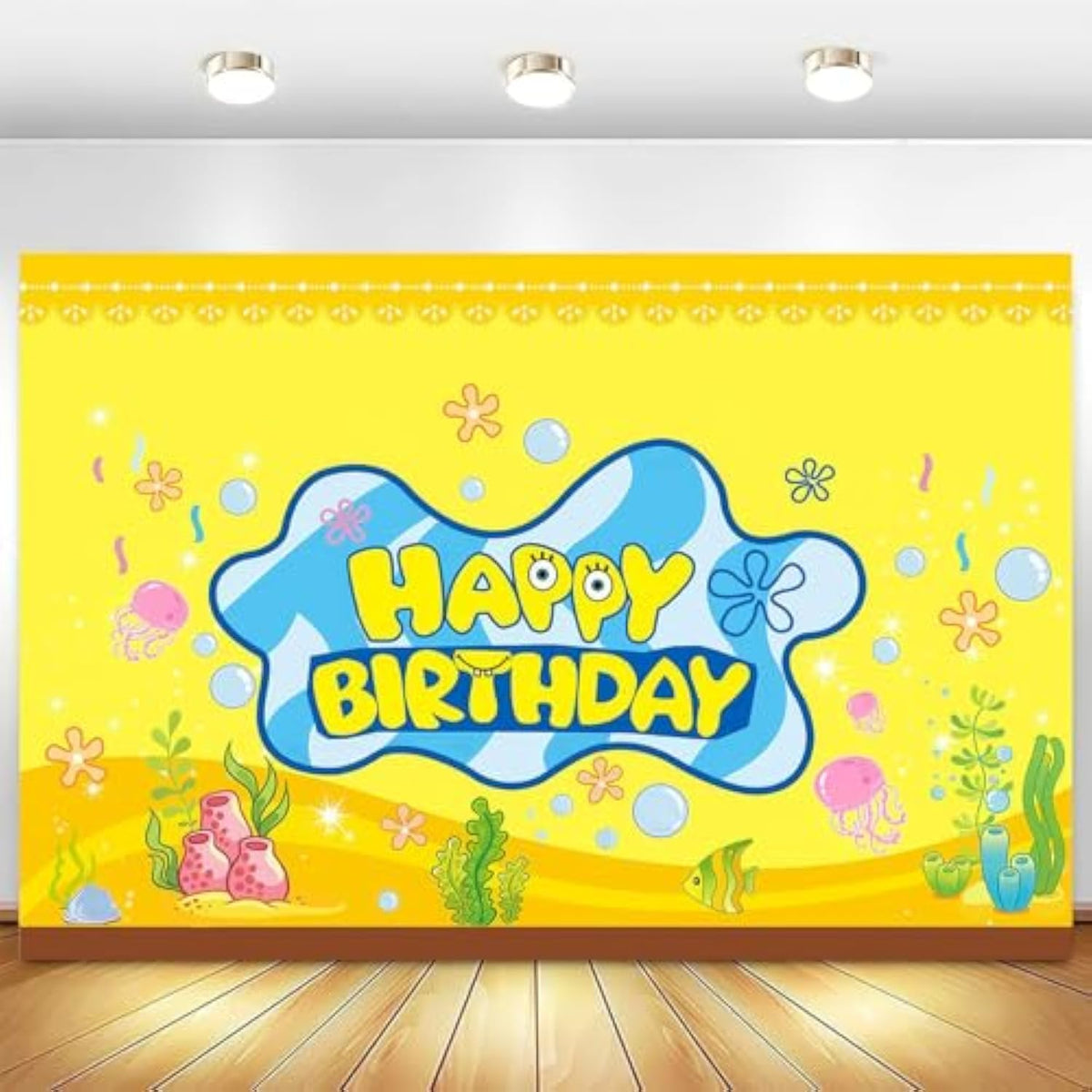 Cartoon Birthday Decorations, Yellow Banner For Birthday Party Backdrop, Photo Background Wall Decor Party Supplies
