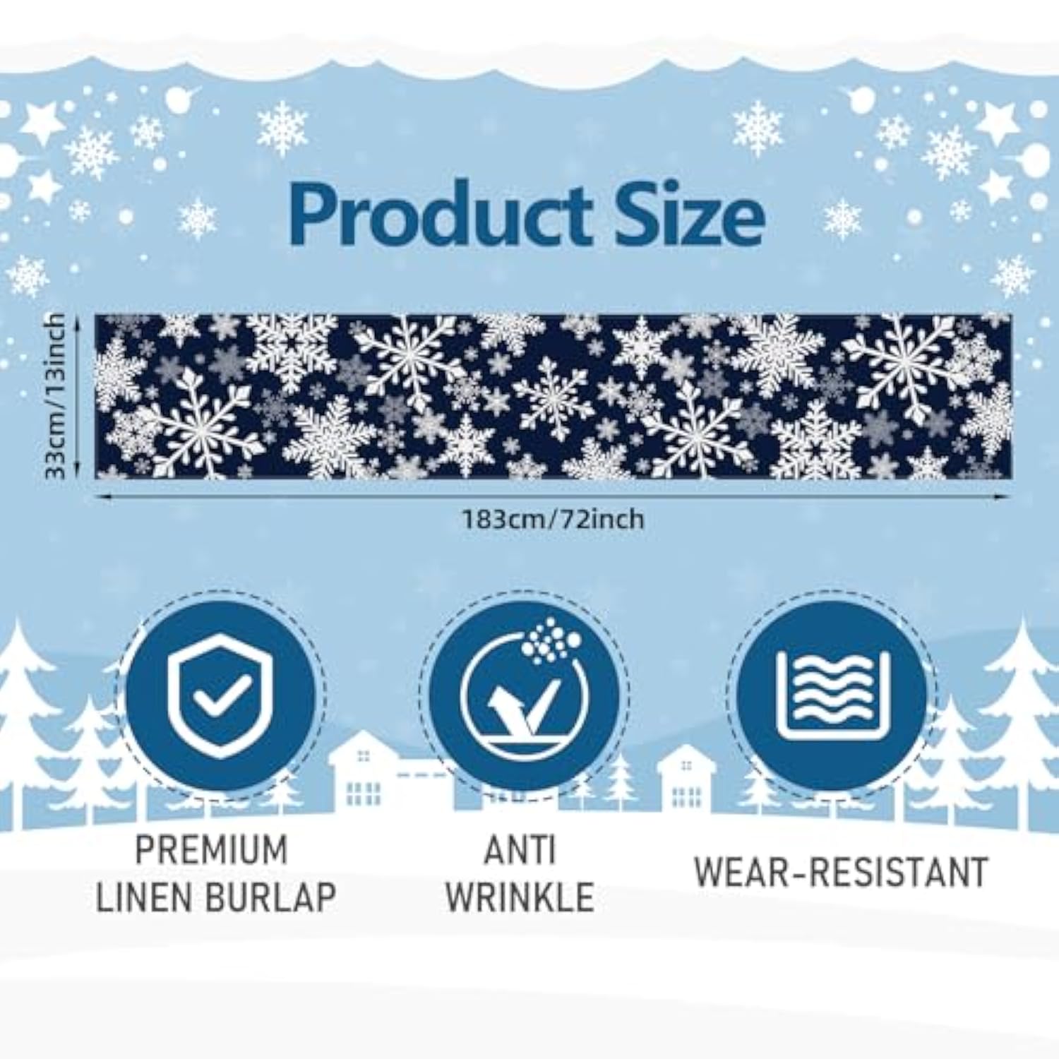 72 X 13 Inch Christmas Table Runner, Navy Blue With White Snowflake Pattern For Winter Holiday Dining Table, Kitchen, Coffee Table, And Xmas Party Decorations