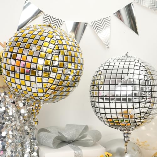 Disco Ball Balloons Gold Silver 4PC,Foil Disco Balloons 22 Inch