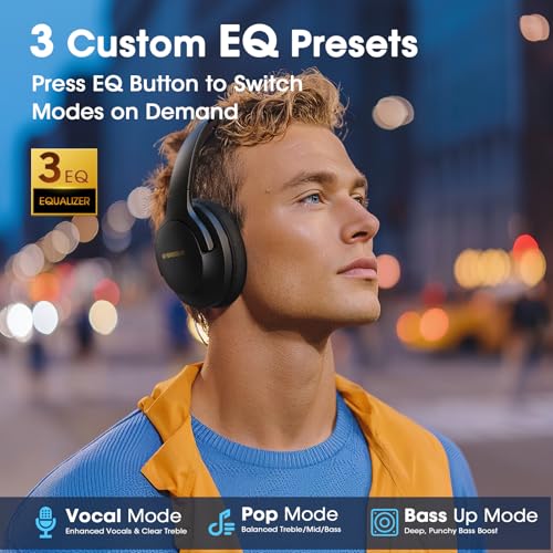 Bluetooth Headphones Over Ear, 80 Hrs Playtime Wireless Headphones With Enc Mic, Deep Bass Eq, Foldable Comfort For Travel, Gym & Commuting, Stocking Stuffers