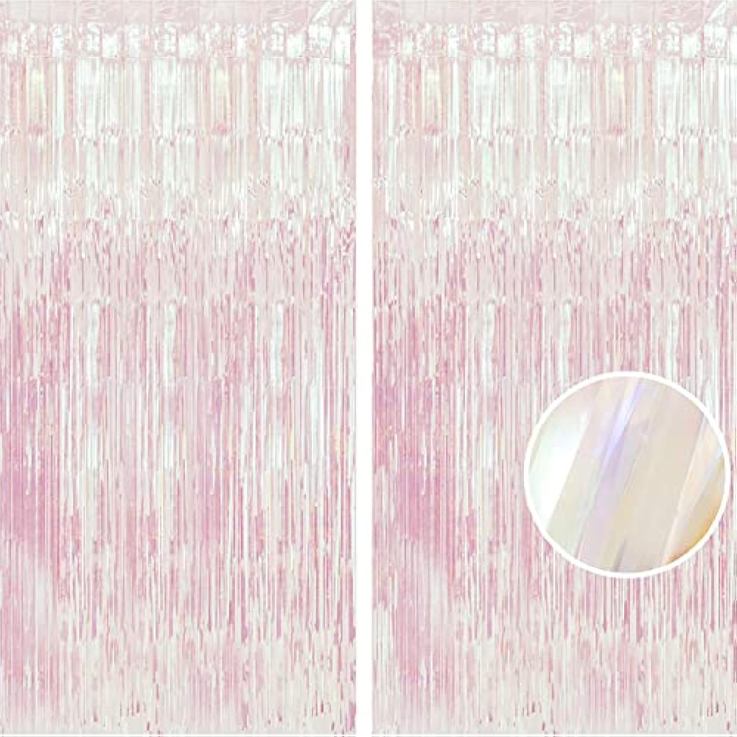 Party Decorations Iridescent Foil Fringe Backdrops - 2 Pack 3.2 X 6.5 Ft Holographic Tinsel Photo Booths Pros Streamer Curtains For Easter Girl Birthdays Engagement Unicorn Parties - Clear