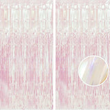 Party Decorations Iridescent Foil Fringe Backdrops - 2 Pack 3.2 X 6.5 Ft Holographic Tinsel Photo Booths Pros Streamer Curtains For Easter Girl Birthdays Engagement Unicorn Parties - Clear