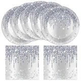 50 Pcs Silver Glitter Disposable Party Plates And Napkins Glitter Diamonds Happy Birthday Party Supplies For 25 Guests Table Decorations For Wedding Silver Birthday Decorations Paper Plates Napkins
