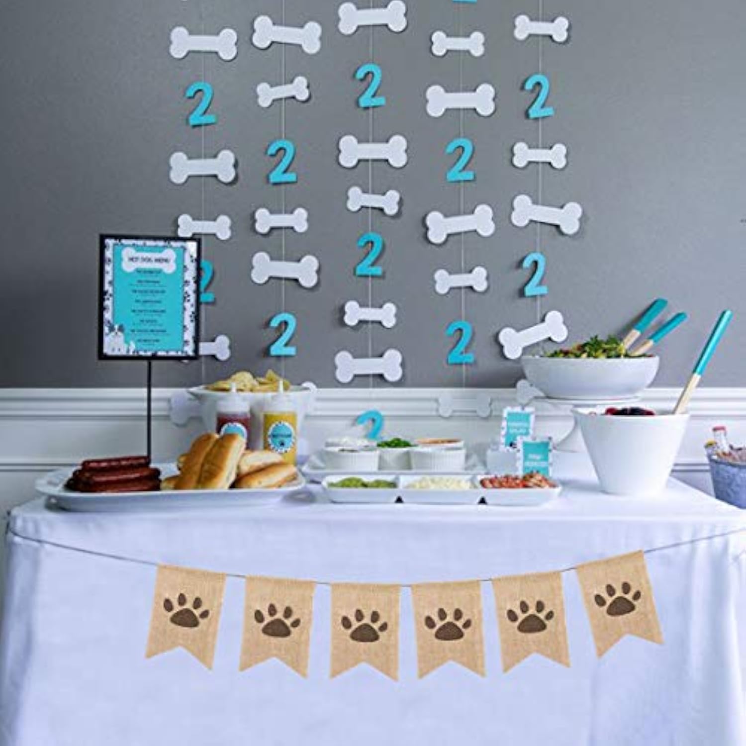 Dog Paw Print Banner Puppy Animal Theme Birthday Party Decorations, Rustic Burlap Bunting Pet Party Supplies Garland Photo Props