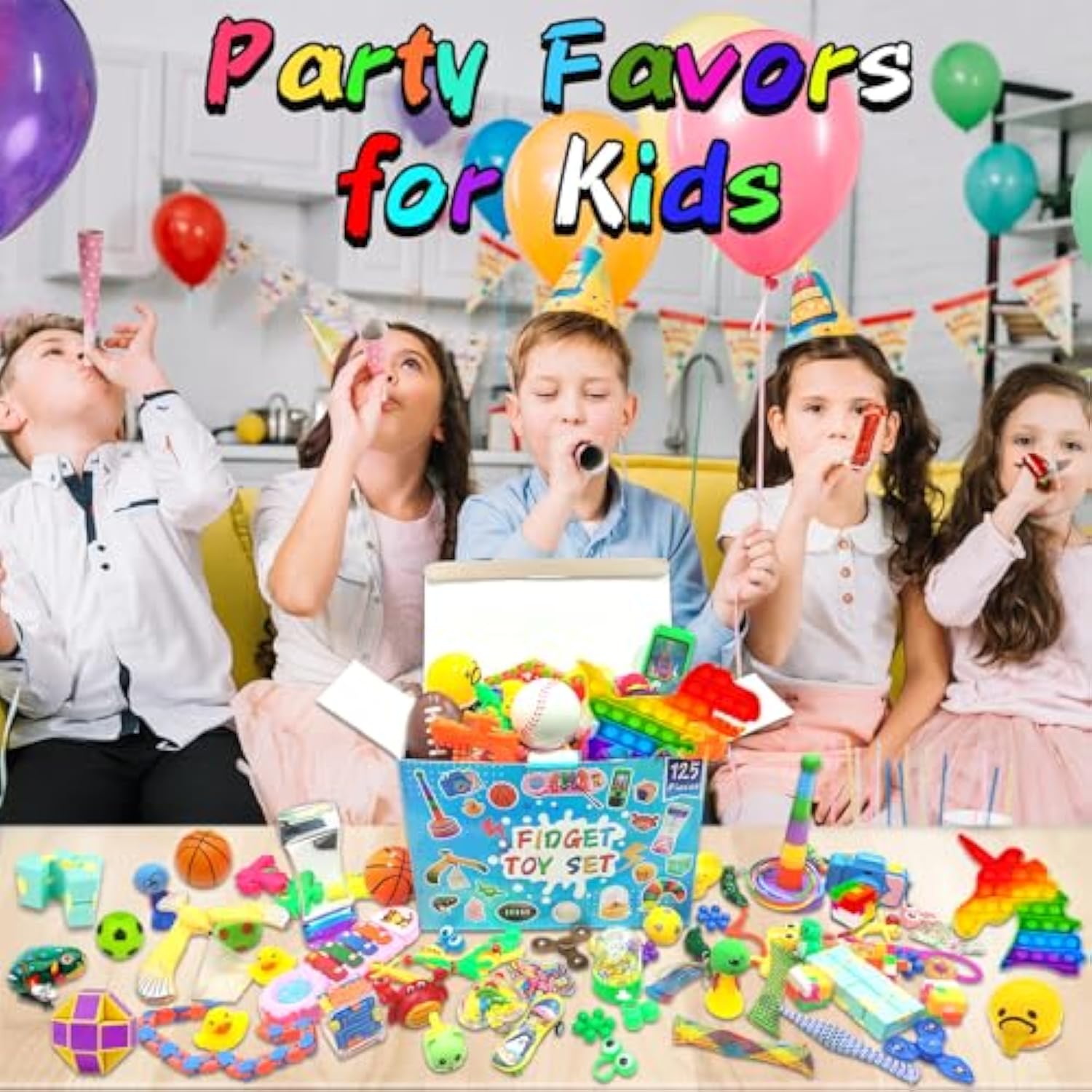 125 Pack Fidget Toys Assortment For Kids 4-8-12,Stress&Anxiety Relief Toys For Party Favors,Treasure Box Fillers,Classroom Prizes Rewards,Carnival,Pinata Stuffers