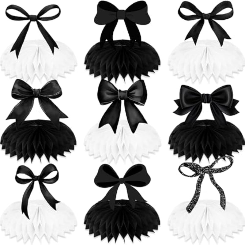Black Bow Birthday Decorations Honeycomb Centerpieces, 9Pcs Black Coquette Birthday Decorations For Table 3D Bow Birthday Decorations Coquette Baby Shower Decorations For Bow Birthday Baby Shower