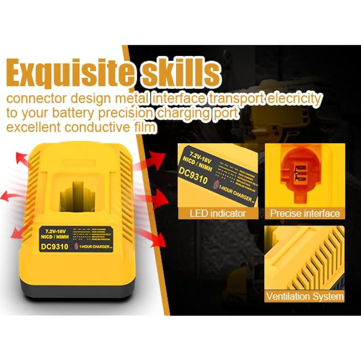 Dc9310 Charger For Dewalt 7.2V-18V Xrp Ni-Cd Ni-Mh Battery Dc9096 Dc9098 Dc9099 Dc9091 Dc9071 De9057 Dw9096 Dw9094 Dw9072 18V Dewalt Battery Charger