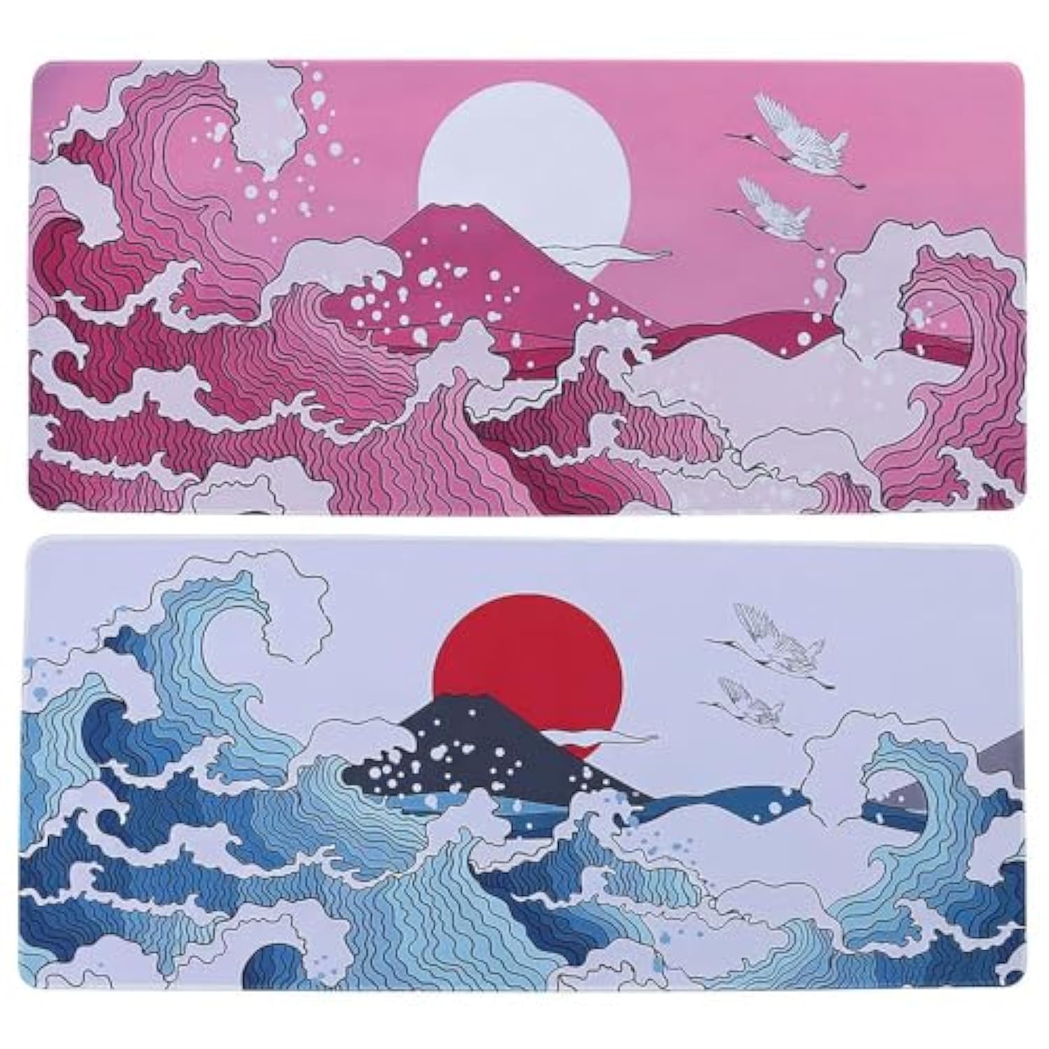 Japanese Wave Gaming Mouse Pad, Extended Large Non-Slip Desk Mat With Stitched Edges, For Office Home, 35.4 X 15.7 Inch(Pink)