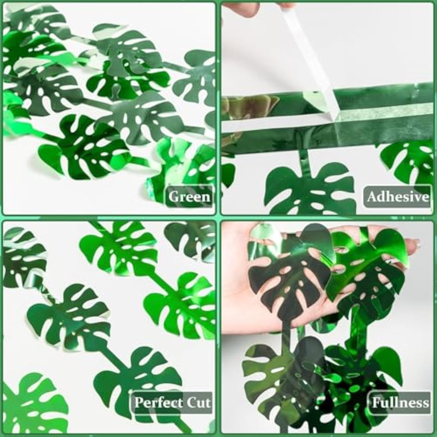 3-pack jungle leaf foil fringe curtains 3.3x6.6ft for safari party decor