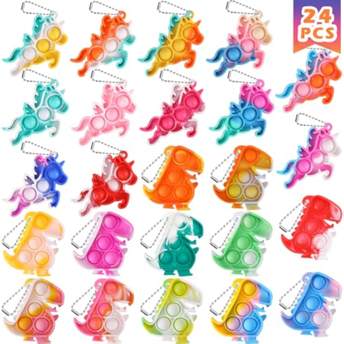24 Pack Unicorn Dinosaur Party Favors For Kids Goodie Bags Stuffers Pop Fidget Toys Bulk Its,Unicorn Toys Pinata Stuffers Birthday Party Favors Small Kids Mini Classroom Prizes Pop Keychain It