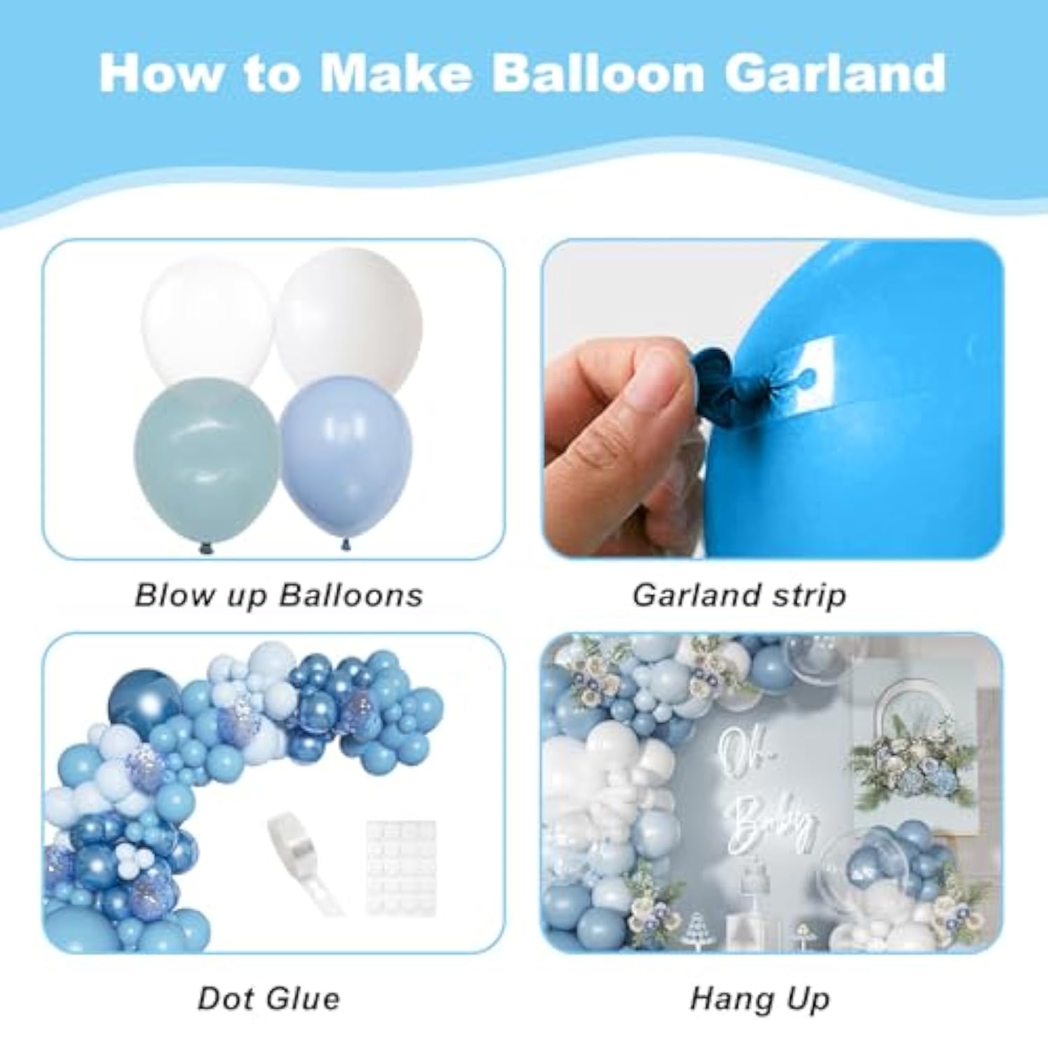 Dusty Blue Balloon Arch Kit, Dusty Blue And White Balloon Arch Garland Kit Light Blue Macaron Blue White Pearl Balloons For Boys Wedding Birthday Baby Shower Gender Reveal Decorations