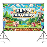 6×4ft Pixel Gamer Birthday Backdrop Video Game Party Banner for Boys