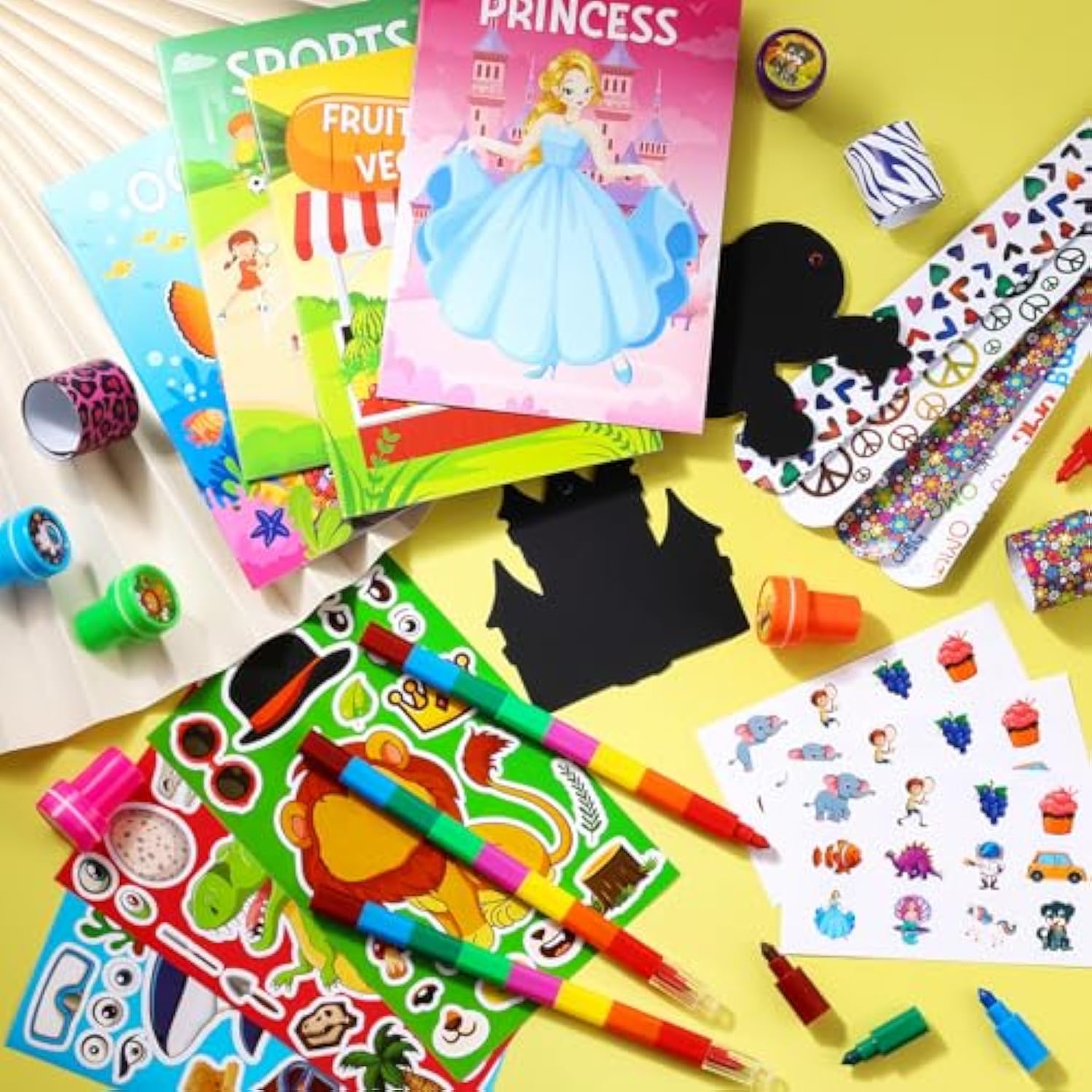 96Pcs Kids Party Favors Mini Coloring Books Crayon Slap Bracelets Stickers Set Bulk For Kids 4-8-12 Classroom Birthday Gifts Goodie Bags Pinata Stuffers School Rewards Crafts Supplies