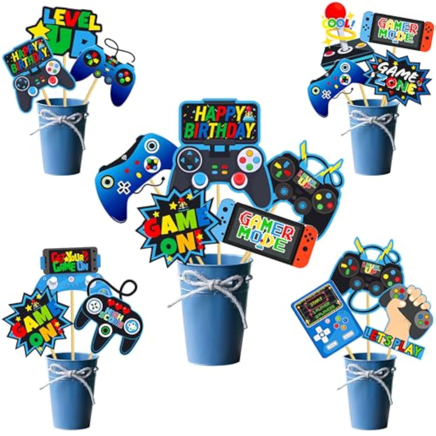 Video Game Centerpiece Sticks 26Pcs Gamer Birthday Party Decorations Video Game Table Topper Centerpieces Gaming Centerpieces For Tables Game Theme Level Up Baby Shower Supplies