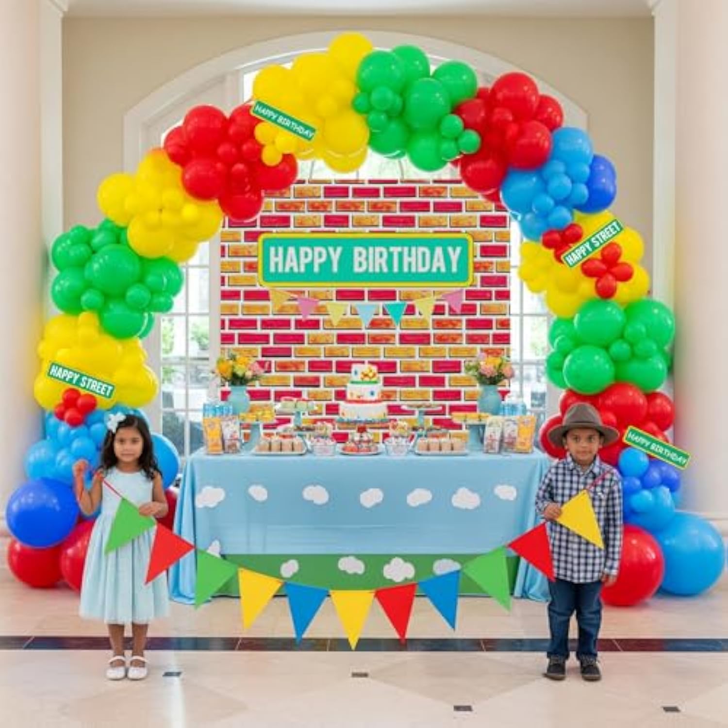 Sesame Friends Birthday Party Supplies Party Decorations Set Include Banner Backdrop Red Blue Balloon Garland Arch Kit Stickerfor Boys Girls Sesame Theme Party Kid Birthday Supplies