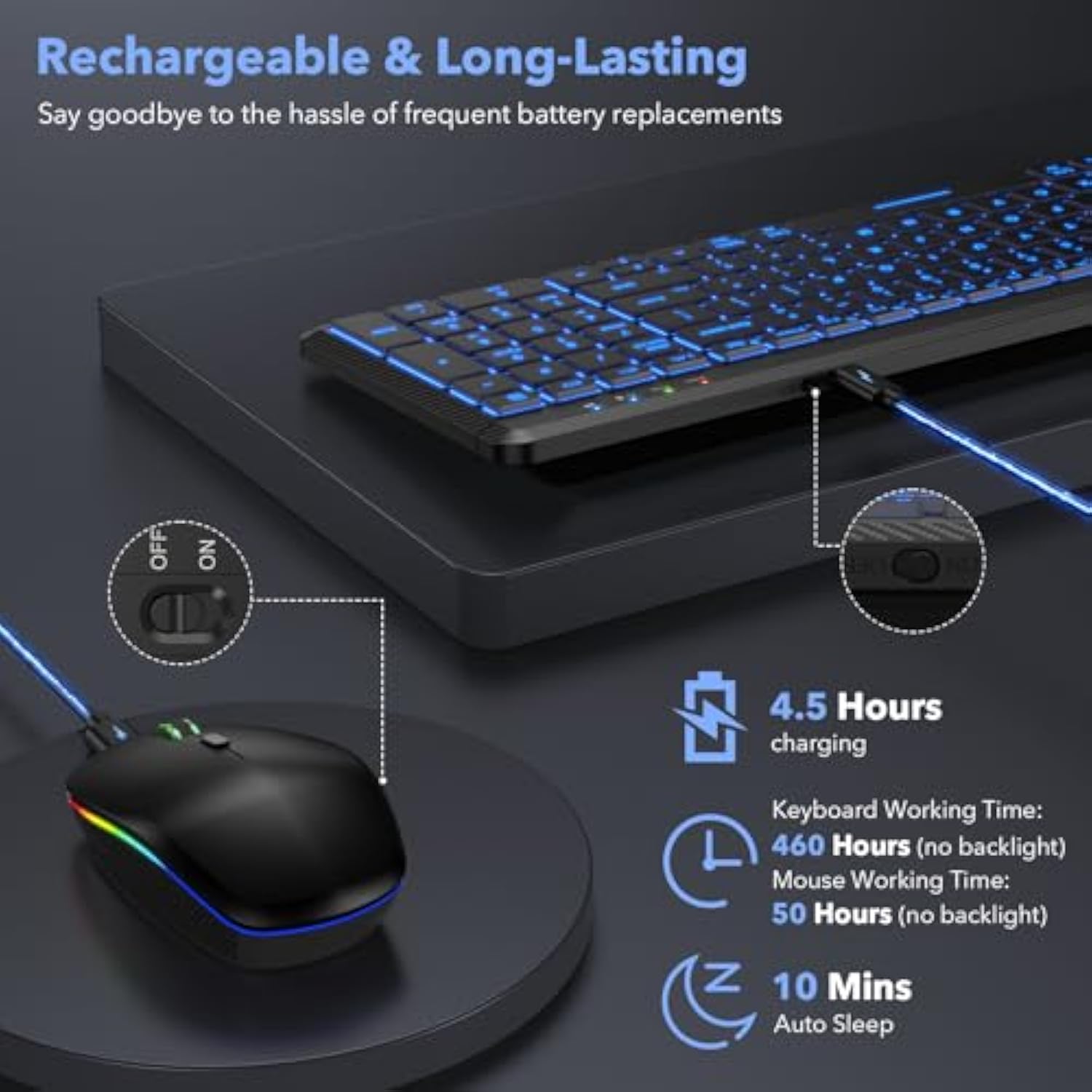 Wireless Keyboard And Mouse Bluetooth, Multi-Device Mini Keyboard, Switch Up To 3 Devices, Slim Portable Travel Backlit Cordless Set, Rgb Silent Mouse, For Mac, Windows, Ios, Android, Ipad -