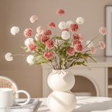 Pompon Mum Artificial Flower, 5Pcs Faux Silk Mini Chrysanth With Stems, Bsimulation Of 5 Autumn Ball Chrysanthemum Dandelion Fake Flowers Wedding Home Diy Decoration (Baking Powder)