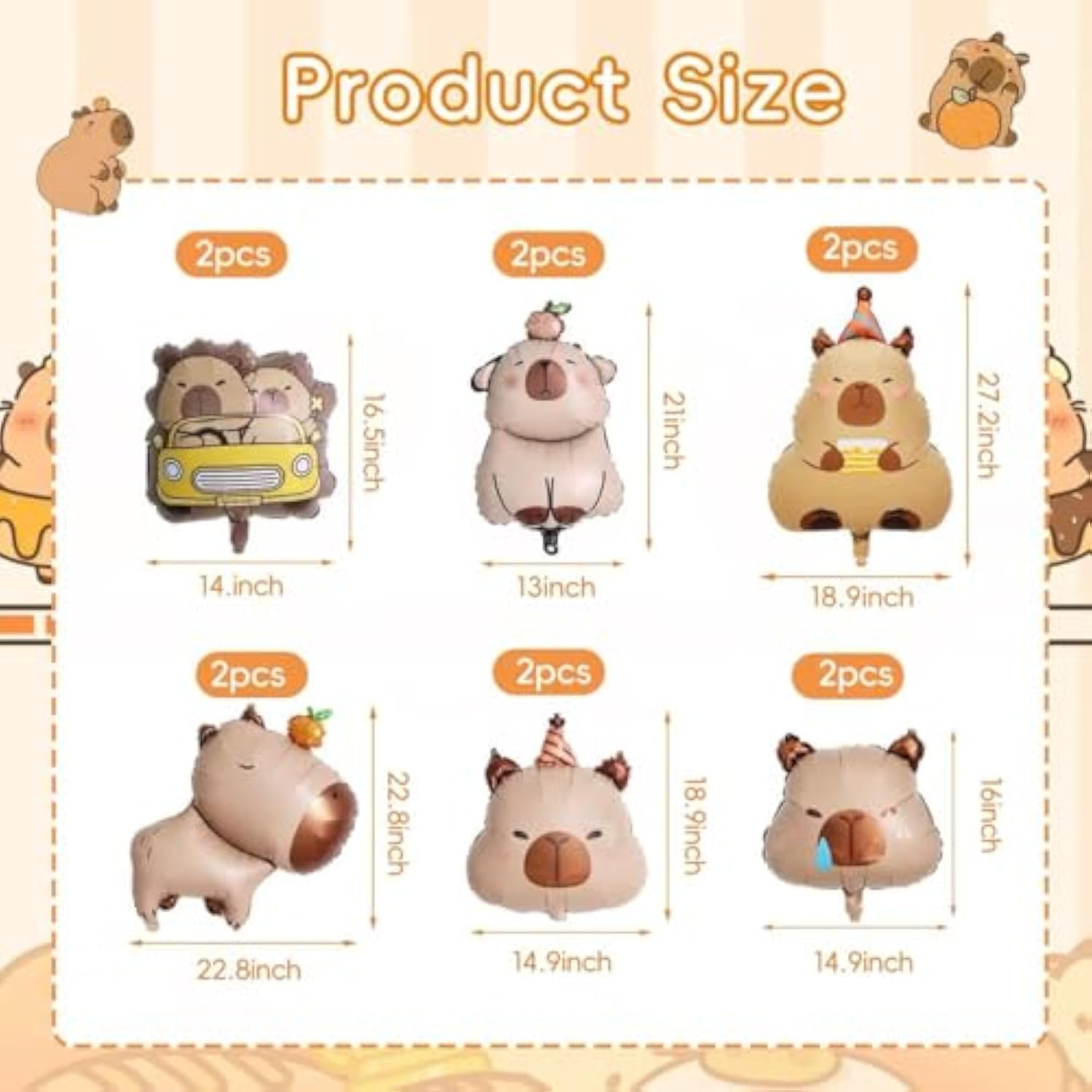 21Pcs Capybara Birthday Party Balloon Decor, Cute Cartoon Animal Capybara Party Set Included 18 Capybara Shaped Foil Balloons & 3 Banner For Capybara Lover Baby Shower Party Supplies