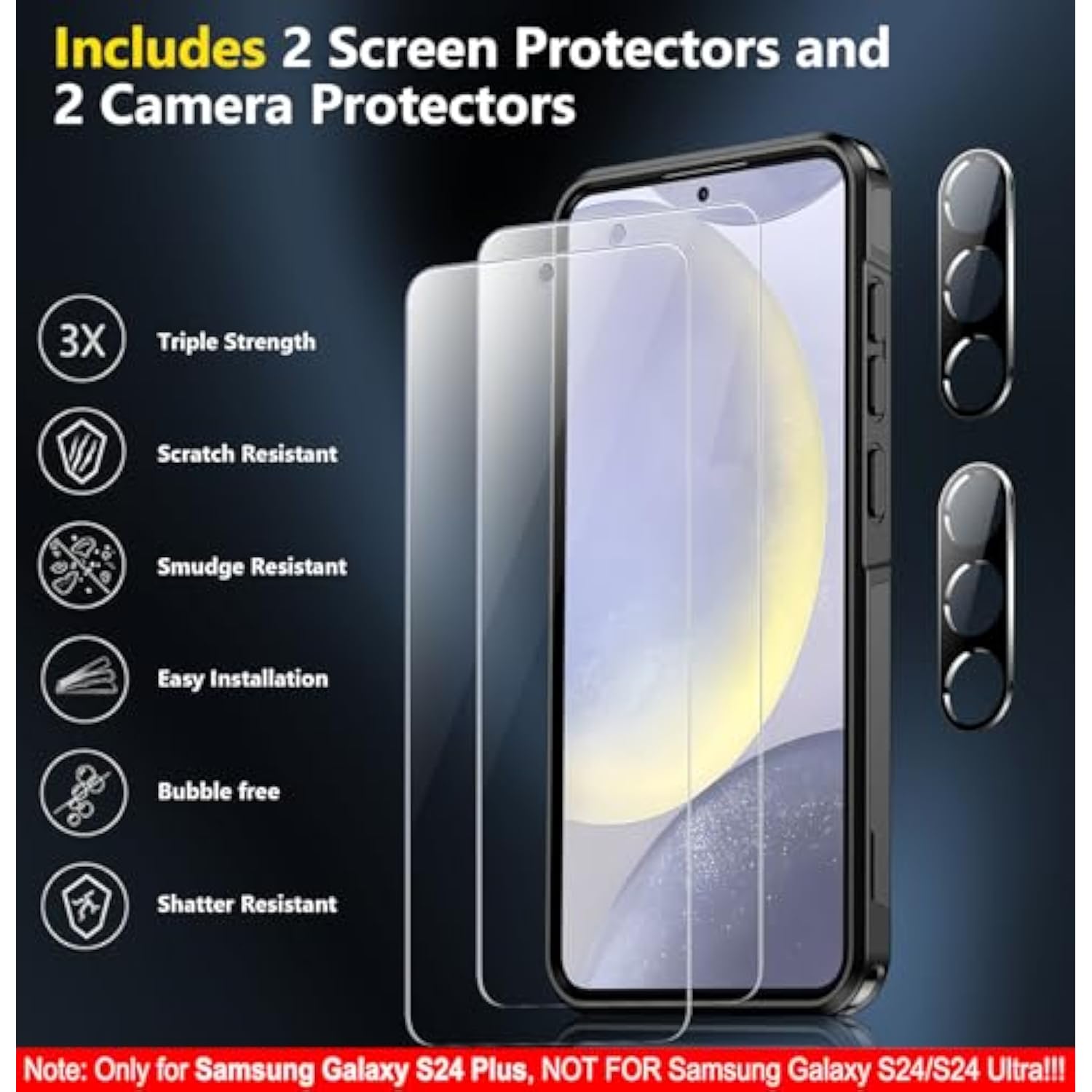 Designed For Samsung Galaxy S24 Plus Case, [10 Ft Grade Drop Protection] Heavy Duty Shockproof Phone Case For Galaxy S24 Plus 6.7 Inch, Black