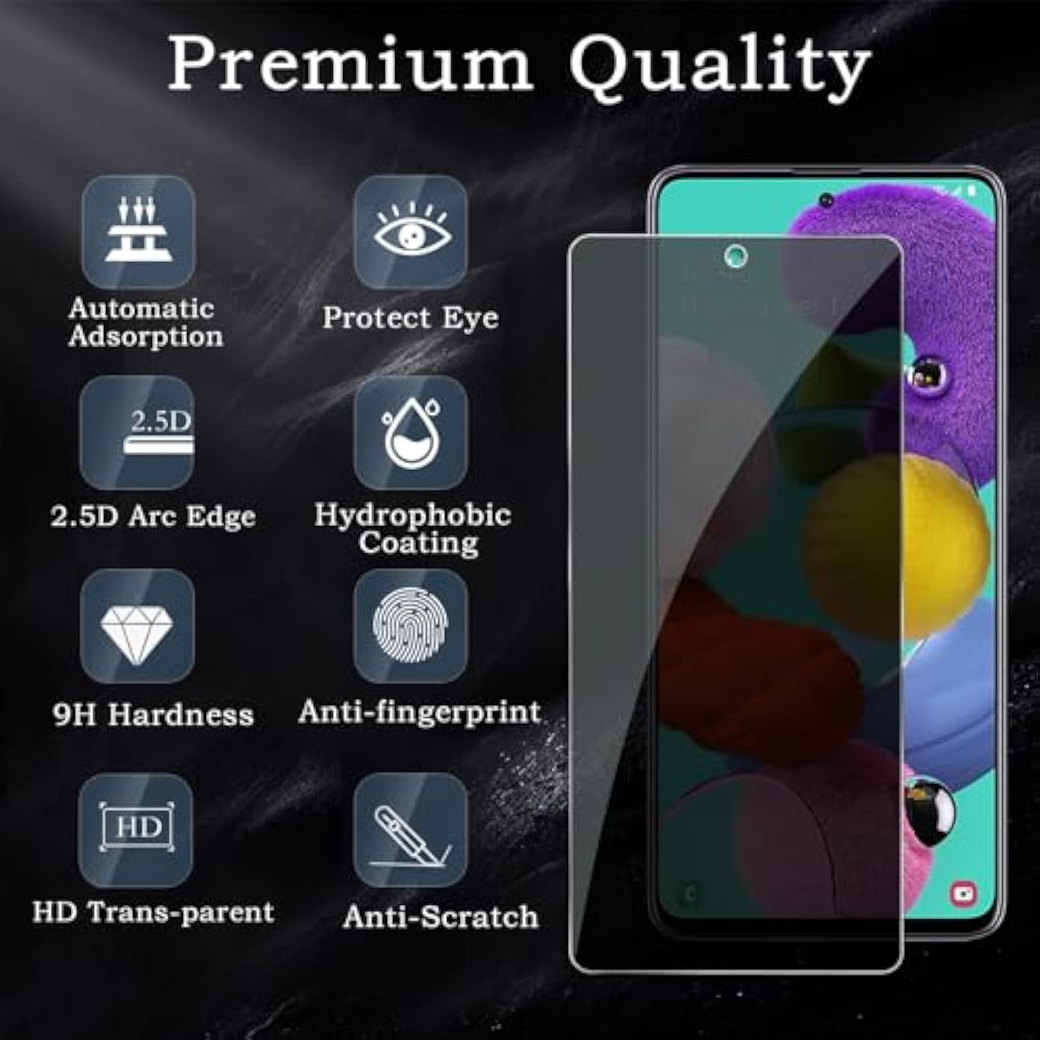 [2+2 Pack] Privacy Screen Protector For Samsung Galaxy A51, Anti-Spy Shatterproof Tempered Glass With Camera Lens Tempered Glass 9H Hardness Bubble Free Anti-Glare Case Friendly