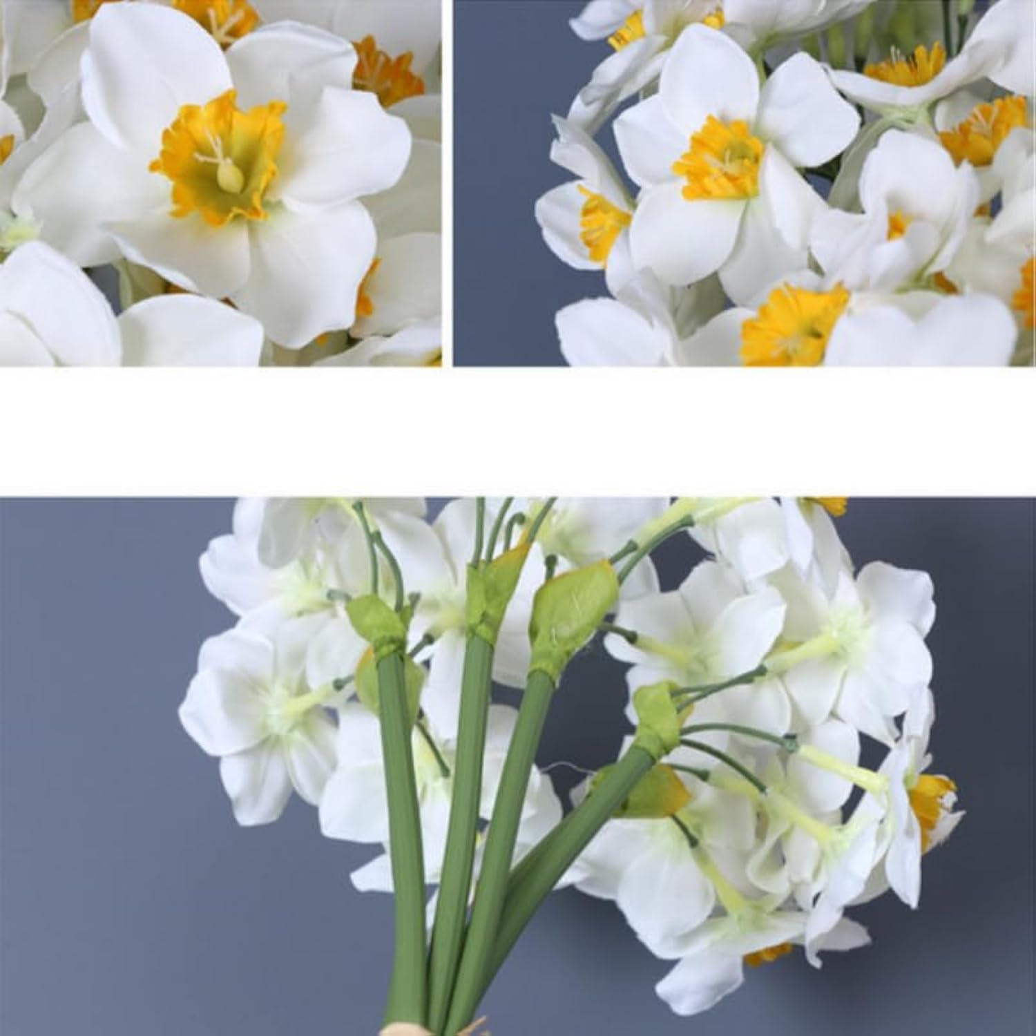 18 Pcs Artificial Flowers White Artificial Daffodils Flowers Real Touch Faux Silk Daffodils Flowers With Stems Flower Arrangement For Party Wedding Office Home Decor (White)