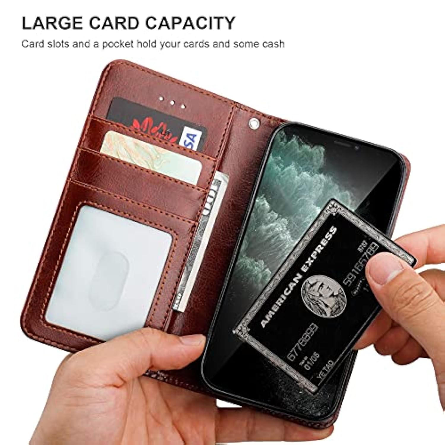 Compatible With 12 & 12 Pro Wallet Case With Card Holder Pu Leather Magnetic Detachable Kickstand Shockproof Wrist Strap Removable Flip Cover 6.1 Inch (Brown)