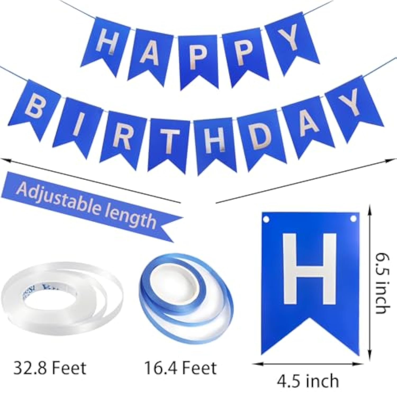 Blue Happy Birthday Banner Party Decoration Set, Blue Birthday Decoration, 16 Pcs 12In Balloons With 2 Ribbons For For Women Men Boys Girls Any Ages Birthday Party Decoration