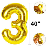 40 Inch Gold Balloon Number 3 Balloon,Number Balloons Gold Big Giant Jumbo Number 3 Foil Mylar Balloons For 13Th Birthday Party Anniversary Events,Wedding Anniversary Party Decorations