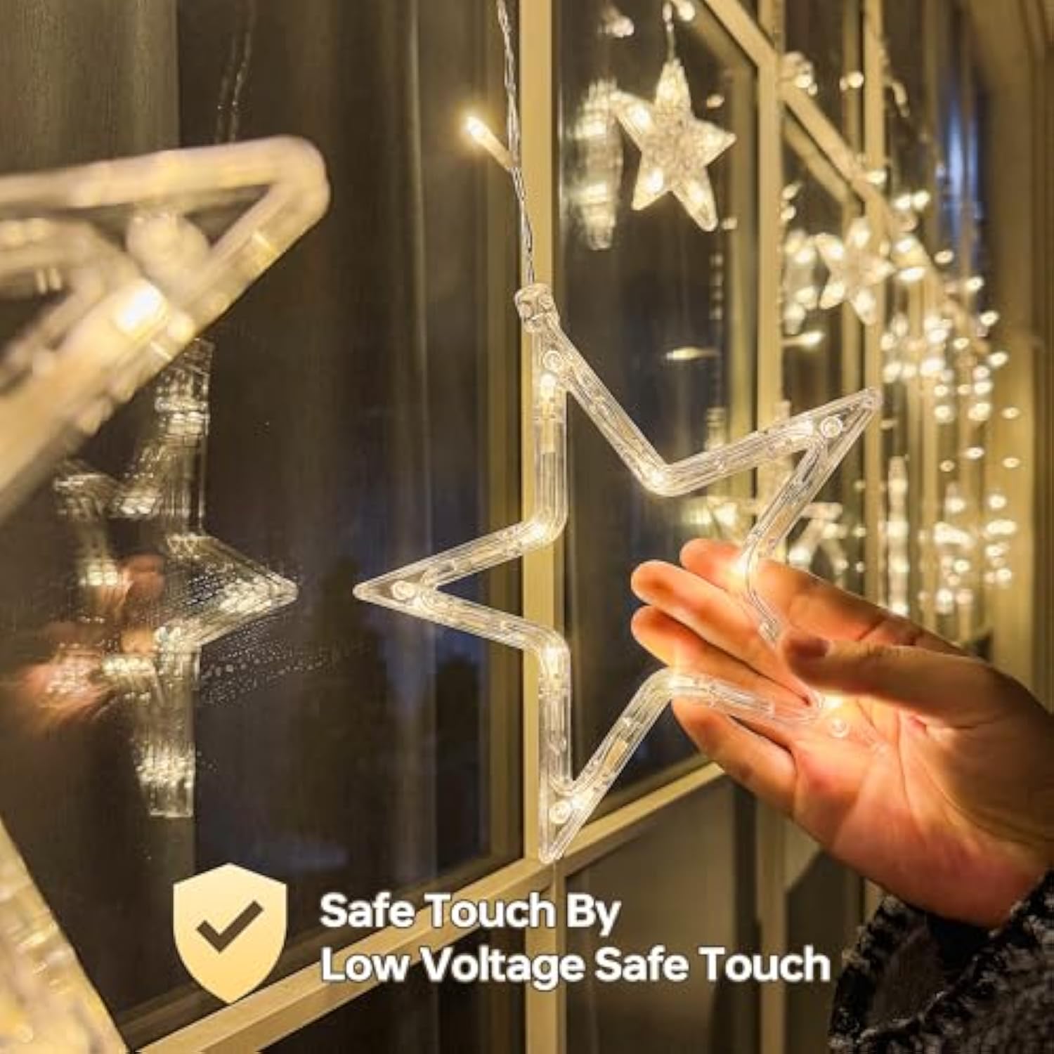 126L Warm White Star Icicle Lights, 8.2Ft Clear Curtain Fairy String With Connectable, Timer 8 Modes Memory, Waterproof
