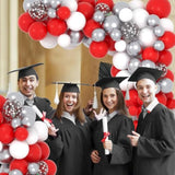 Red White Silver Balloon Garland Arch Kit, 122Pcs Red White Balloons Metallic Silver Balloons For Women Brithday Wedding Anniversary Engagement Bridal Shower Happy New Year Christmas Party Decorations