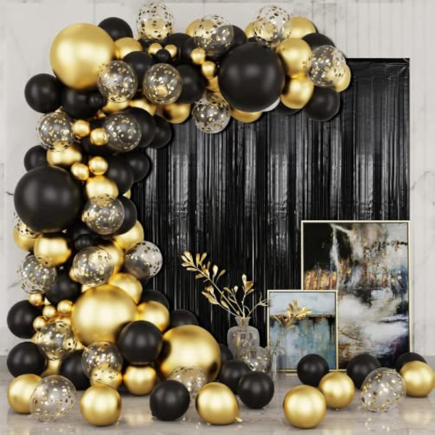3 Pack 3.3 X 9.9 Ft Black Foil Fringe Backdrop Streamer Curtains, Birthday Party Decorations, Tinsel Curtain For Parties, Photo Booth Backdrops, Party Decor