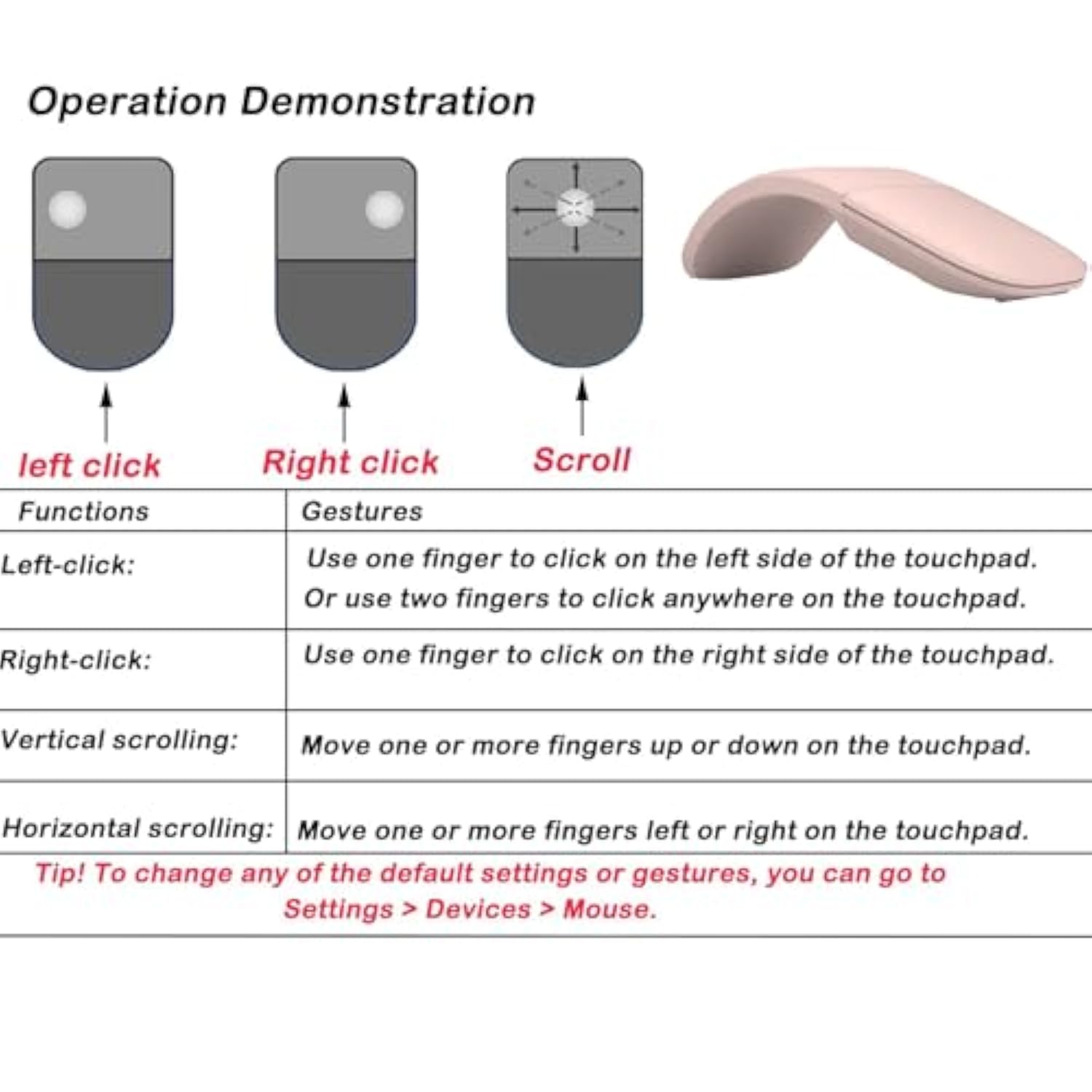 Foldable Arc Mouse Compatible With Microsoft Surface/Macbook, Portable Arc Touch Mouse, Compatible With Windows/Mac Os, Laptop Notebook Computer Accessories (Soft Pink)