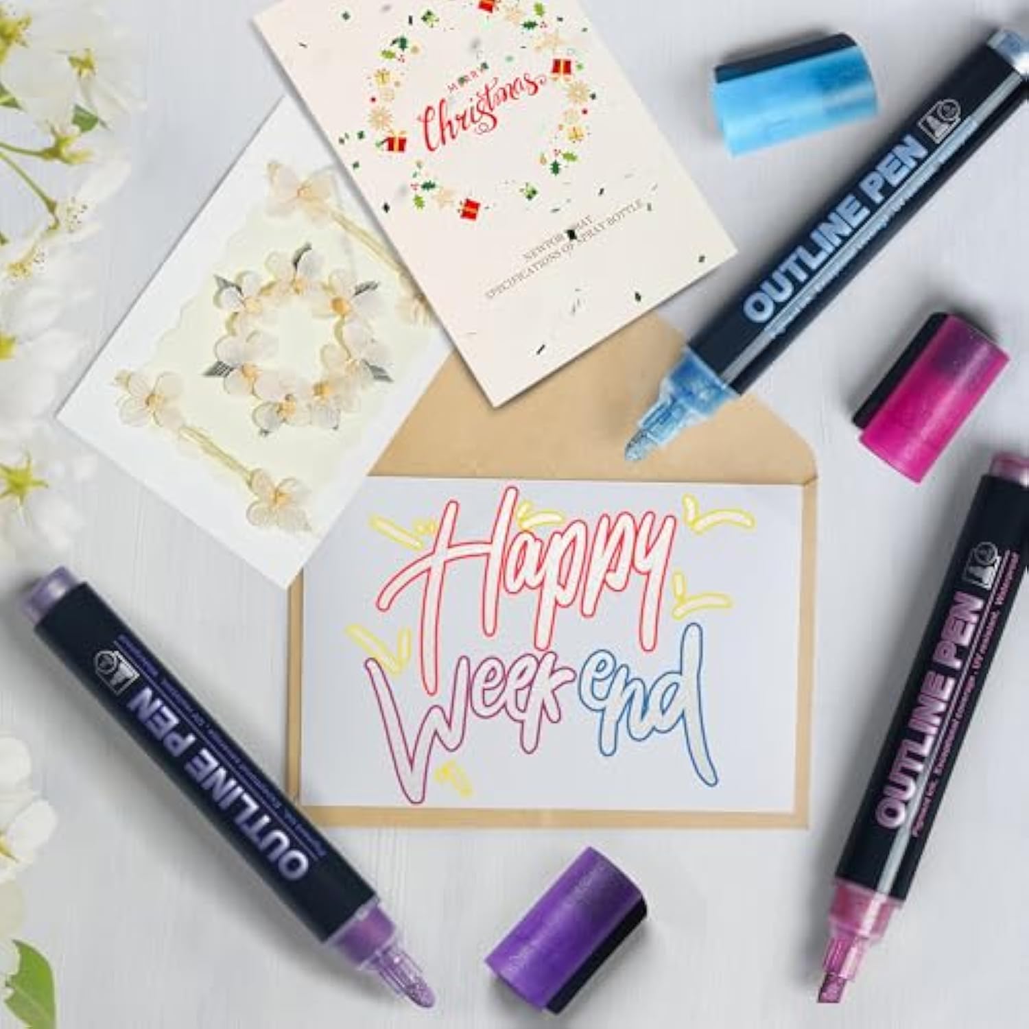 24 Color Larger Outline Shimmer Markers, Double-Line Super Squiggles Metallic Markers,Glitter Outline Pens For Halloween Christmas Card,Teen Girl Gifts Trendy Stuff, Art Supplies Crafts