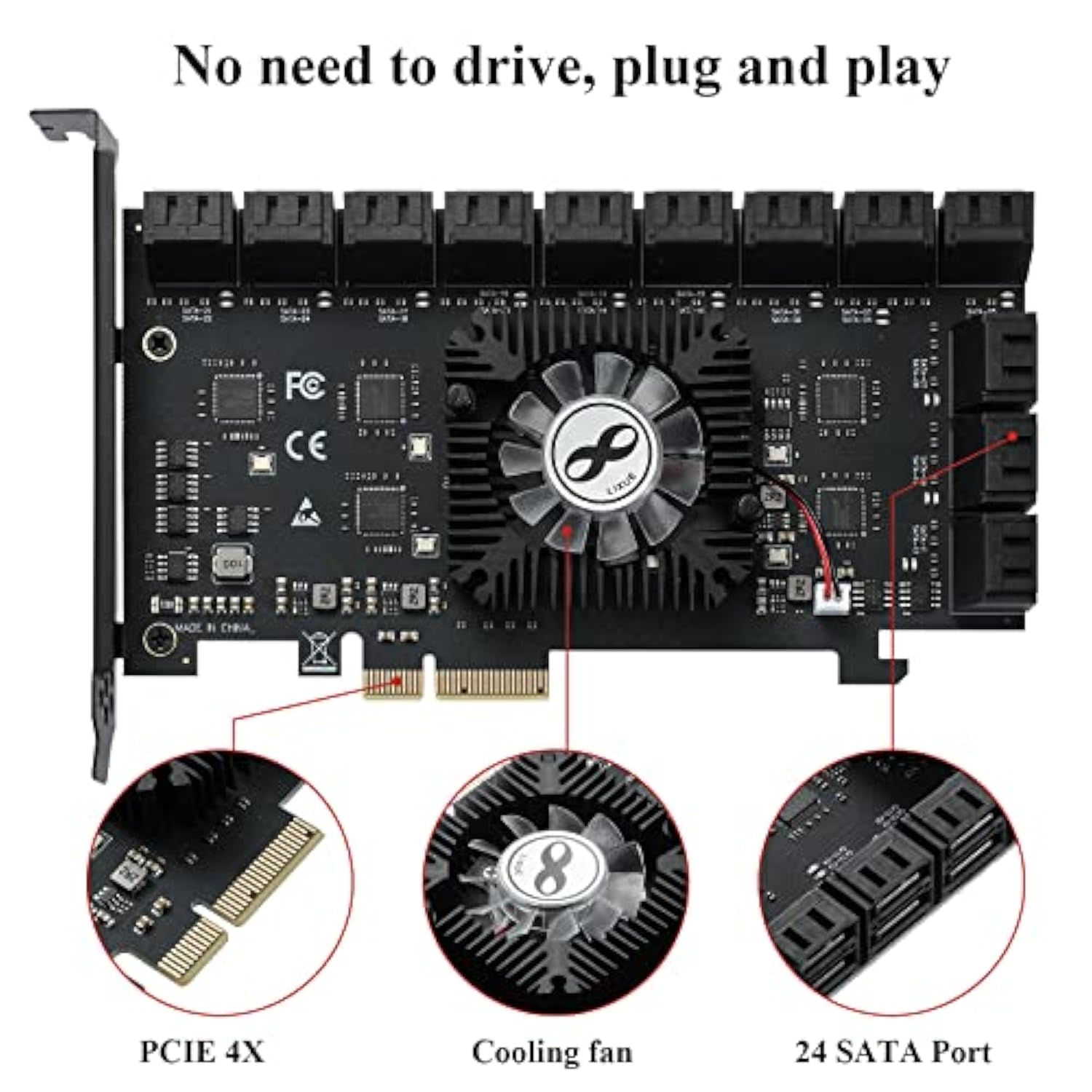 Pcie Sata Card 24 Port, 6Gbps Sata 3.0 Pcie Card,Support 24 Sata 4X 8X 16X 3.0
