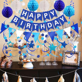 23PCS Navy Blue Birthday Decor Set – Banner, Swirls, Garland & Honeycombs