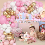 157 Pcs Pink And White Balloons Arch Kit, Pink Gold Birthday Decorations For Women Girls, Pastel Pink Chrome Gold Latex Balloon Valentines Day Wedding Party Gender Reveal Anniversary
