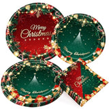 52 Pcs Christmas Party Paper Plates Napkins Merry Christmas Tableware Decorations Red Green Xmas Plates Disposable Napkins Paper Dishes Holiday Party Supplies Serve 16