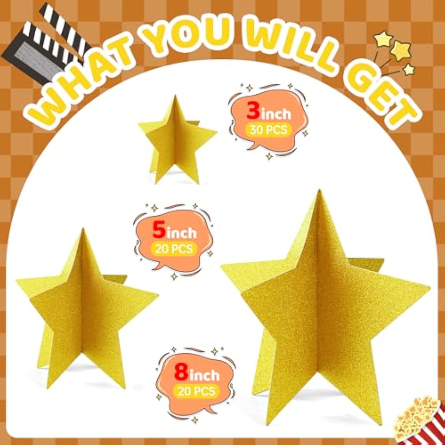70 Pc Gold Star Centerpieces for Movie Night Graduation and Party Table Decor
