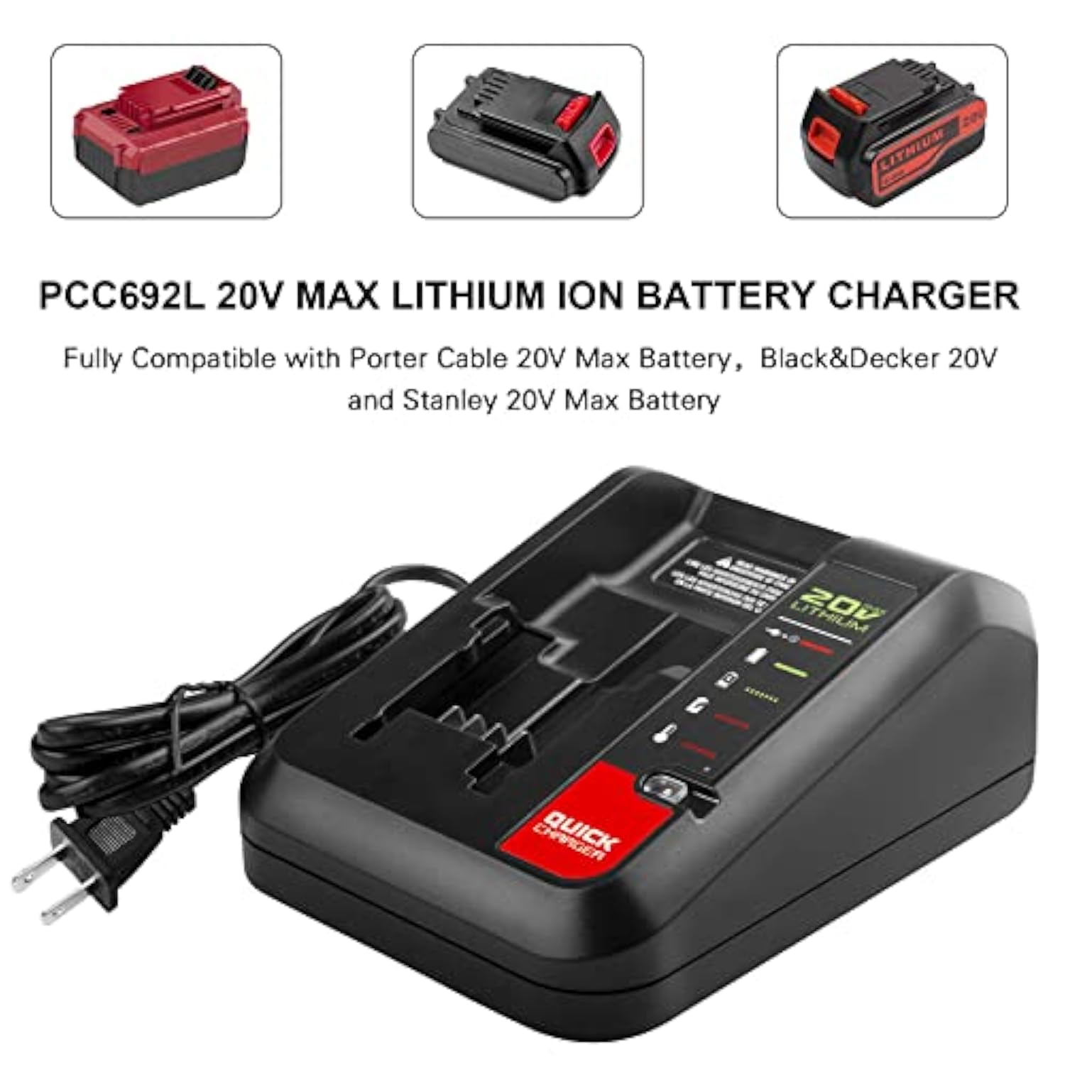 Quick Charger [For Porter-Cable 20V Max] & [For Black+Decker 20V Max] Lithium Battery Pcc680L Pcc681L Pcc682L Pcc685Lp Pcc699L And Battery Lbxr20 Lbxr2020 Lbx4020